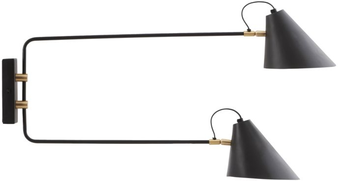 Væglampe House Doctor Club   Sort Med Messingdetaljer  Justerbar 35-55 Cm  Dobbelt Lampehoved  Industrielt Design