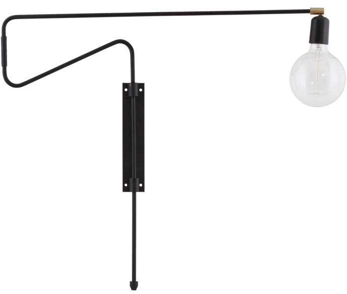 Væglampe House Doctor Swing Sort Jern Og Messing 70 Cm Asymmetrisk Industrielt Design