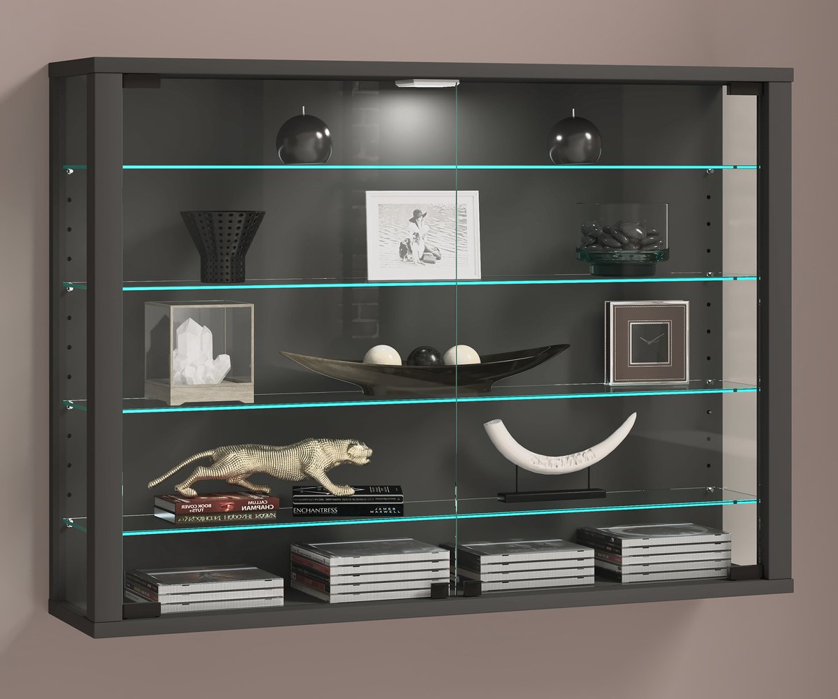 Vægvitrineskab Med Esg-sikkerhedsglas  60x83x18 Cm  Antracit Grå