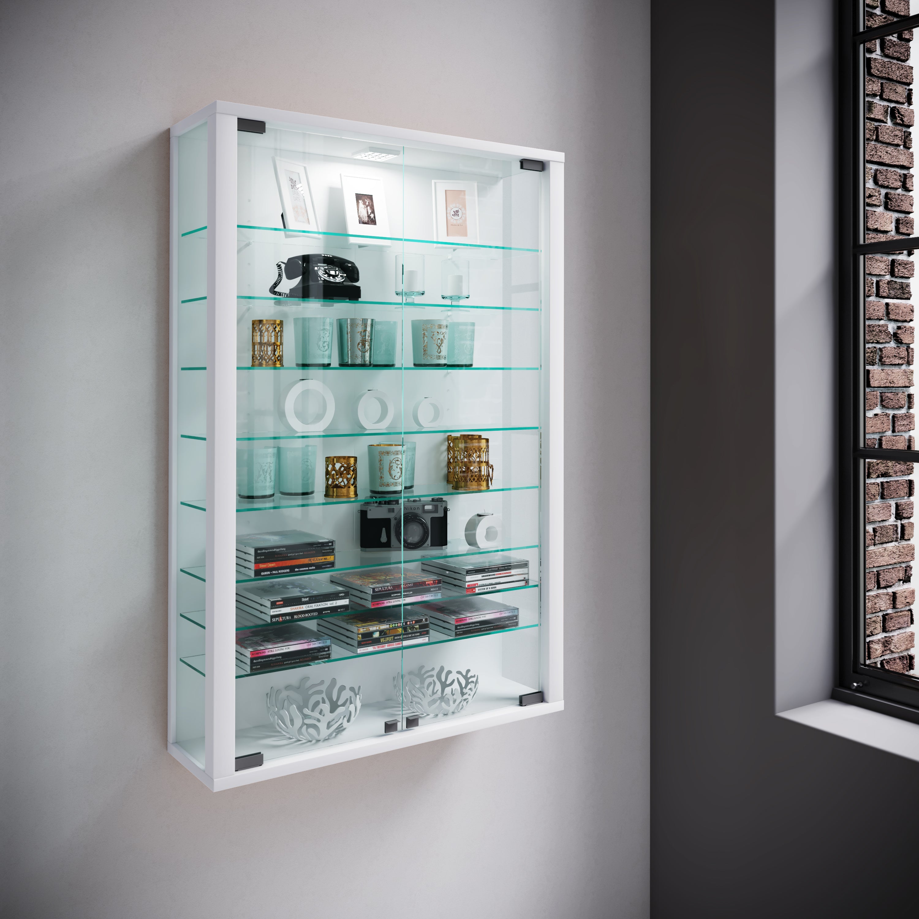 Vægvitrineskab Uden Led Belysning  90x59x18 Cm  Hvid