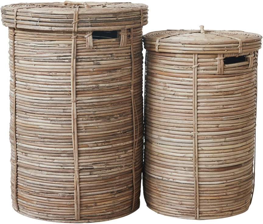 Vasketøjskurve House Doctor Chaka Sæt   Stk Natur Rattan ø45   H64 Cm