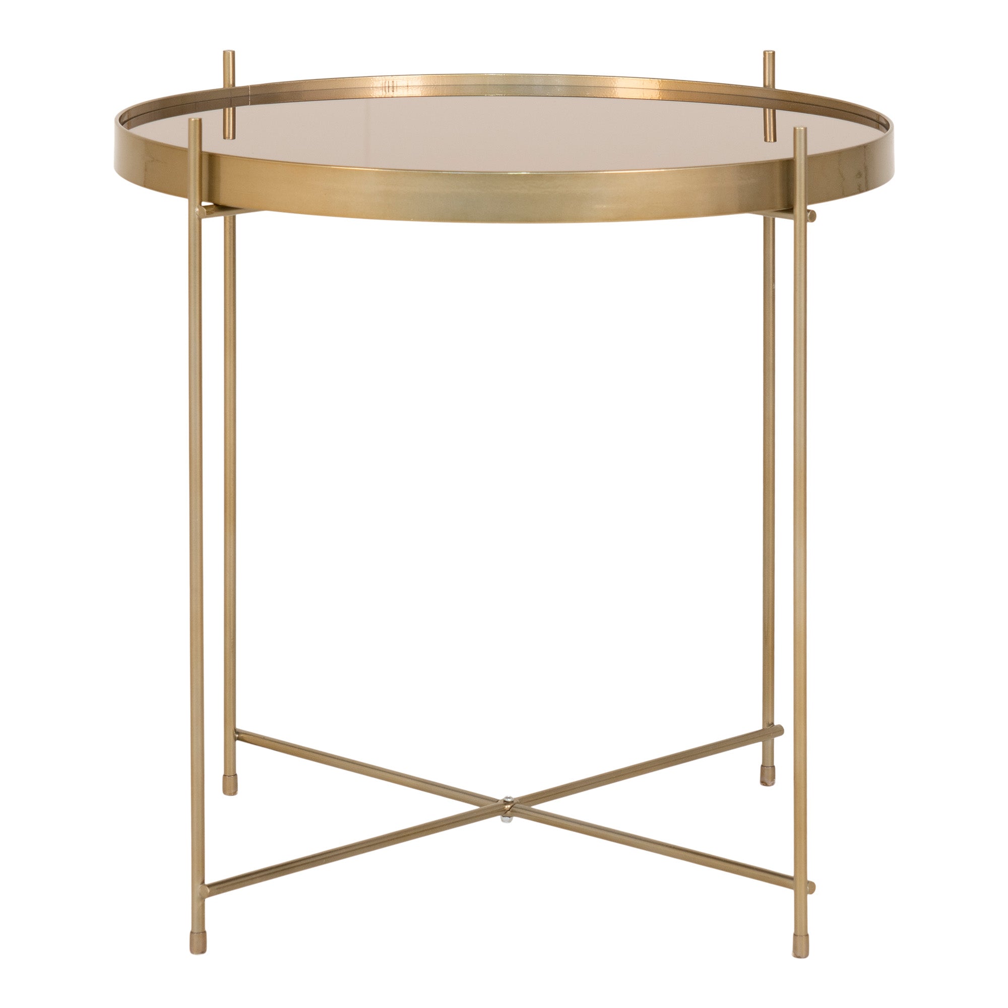 Venezia Sofabord Hjørnebord  Messing Farvet Stål  Glas ø48xh48cm