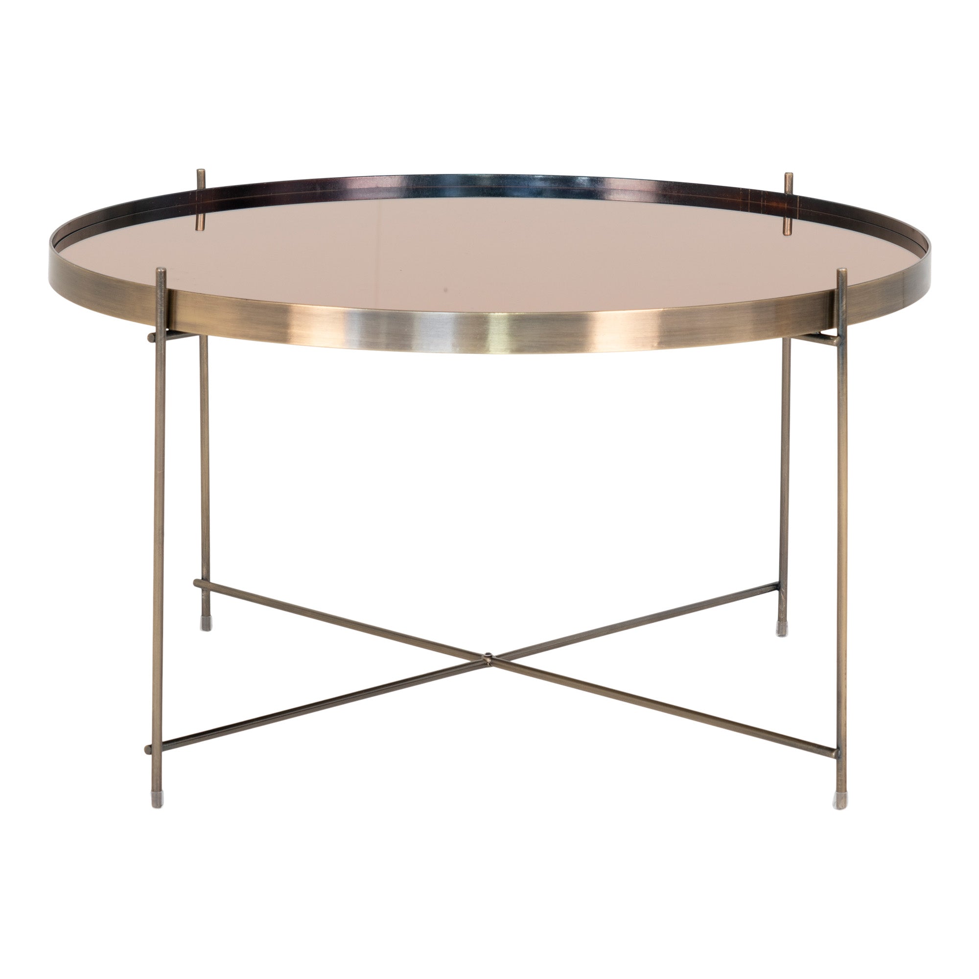 Venezia Sofabord Hjørnebord Messing Farvet Stål Med Glas ø70xh40cm