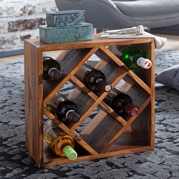 Vinreol   Massivt Træ  40x40x25 Cm  Plads Til   Flasker  Brun