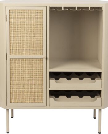Vinskab Studio White Cabinet Stenlysgrå Med Flettet Rattan-dør