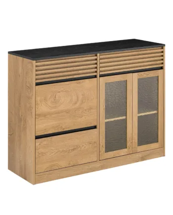 Vintage Skænk   Naturfarve Med Sorte Detaljer 112x40x89 Cm Rummelig Opbevaring