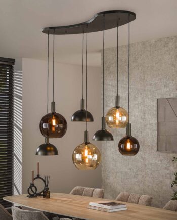 Vivaldi Loftlampe Med Syv Kupler  Fire   Glas Og Tre   Metal Levering Uden Pære