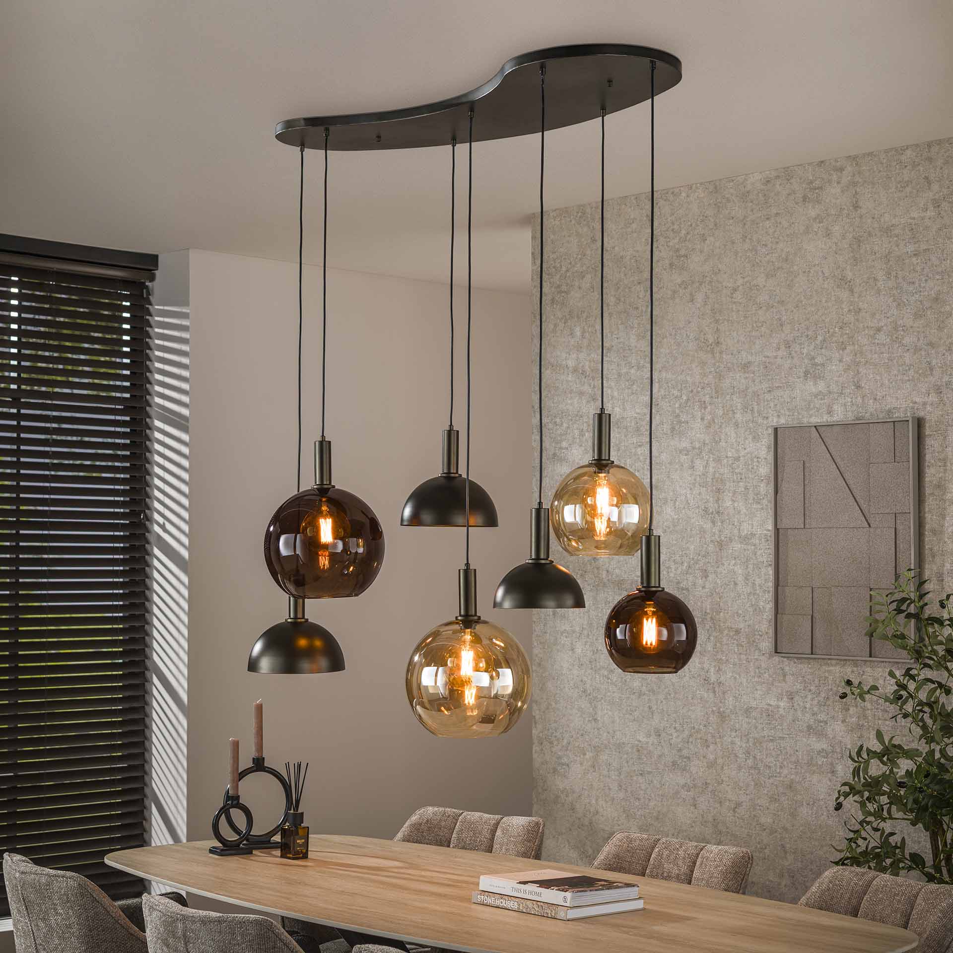 Vivaldi Loftlampe Med Syv Kupler Fire Glas Og Tre Metal Levering Uden Pære