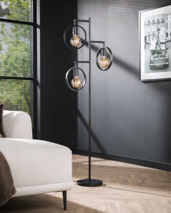 Wheely Gulvlampe   Sort Metal Med Tre Ringe Levering Uden Pære