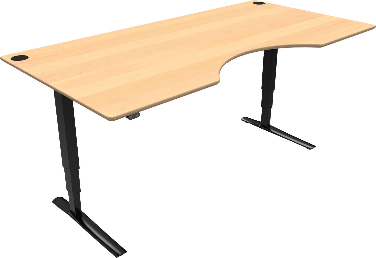 -bens Hæve- Sænkebord Med Centerudskæring Zennord Rise Rest Regulerbart Skrivebord Natur Sort 200x100 Cm