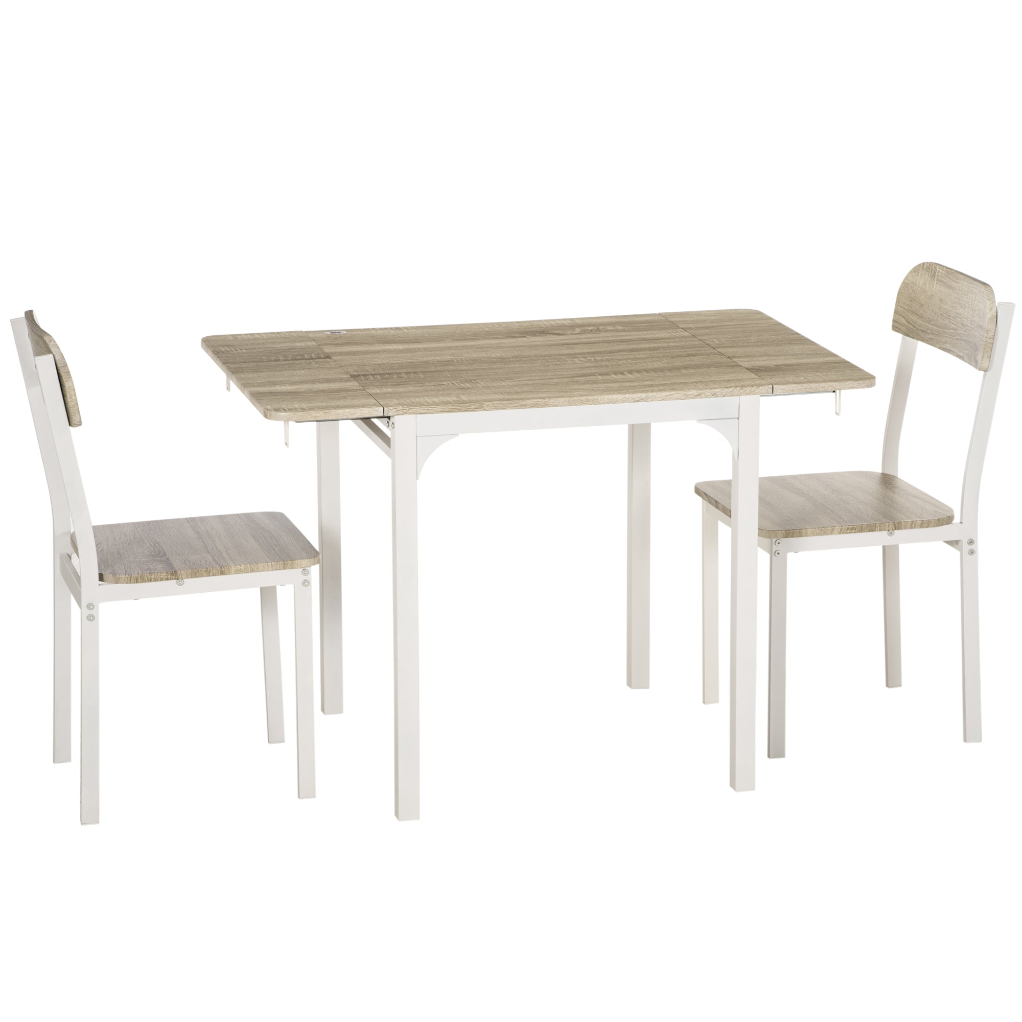 -delt Siddesæt  Foldbart Spisebord Med   Stole  Klapbord  110 Cm   70 Cm   75 Cm  Hvid   Natur