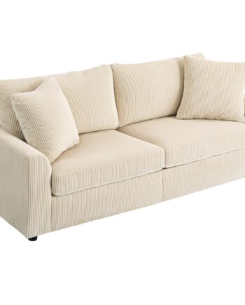-personers Sofa Med Dekorative Hynder  Corduroy Sofa Til Stue  Soveværelse  212 Cm Bred  Cremehvid
