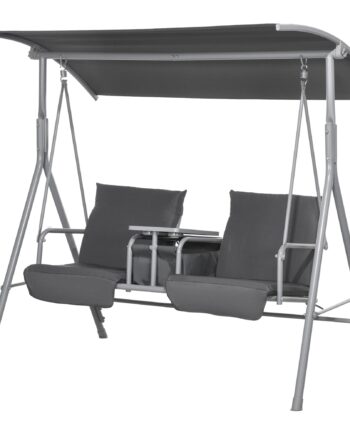 -personers Verandagynge Med Baldakin Og Bord  Metalstel  Op Til 180 Kg  175   110   165 Cm  Sort