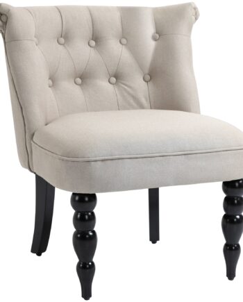 Afslapningsstol Vintage Lænestol Polstret Stol Spisestol Hørbetræk Træstel Beige Sort 67   67   78 Cm