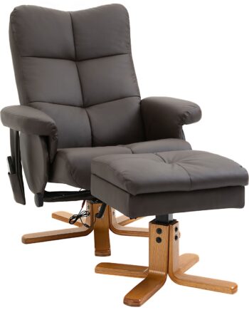 Afslappende Lænestol Med Lænefunktion Massagestol Med Fodskammel Tv-stol Tv-stol 145â  Vipbar Lænestol Ergonomisk Stol Med 10 Vibrationspunkter Kunstlæder Brun 80   86   99 Cm