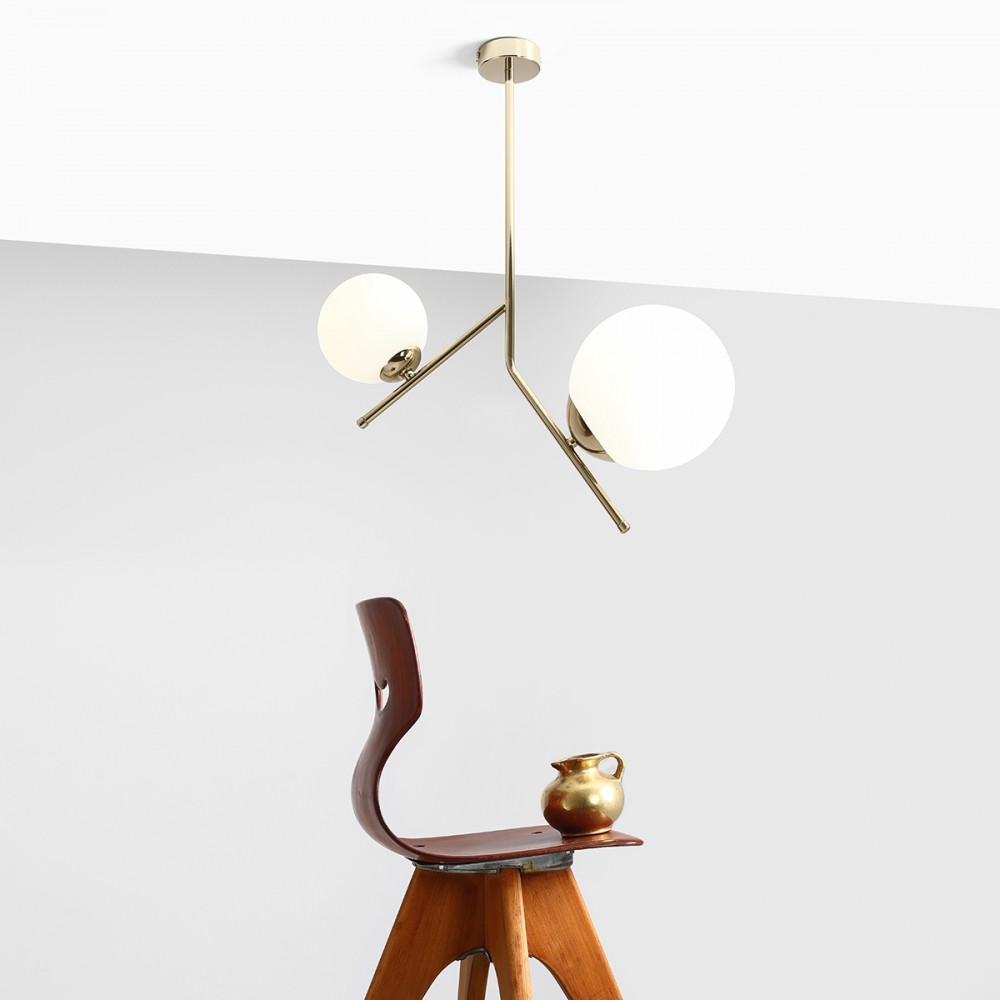 Arts Loftlampe   Guld Og Hvidt Glas