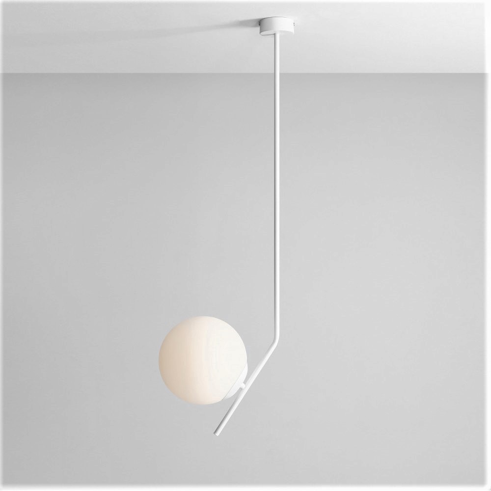 Arts Loftlampe   Hvidt Metal Og Hvidt Glas  Højde 95 Cm