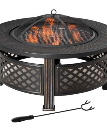 Bålfad Med Gnistbeskyttelse  Bålkurv  Bålbord  Rundt Bålsted Til Have  Camping  Grill  Stål  Sort  81   81   50 Cm