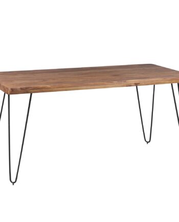 Bagli Spisebord  Massivt Sheeshamtræ  120 Cm  Spisebord  Træbord  Metalben  Køkkenbord  Landlig Stil  Mørkebrun