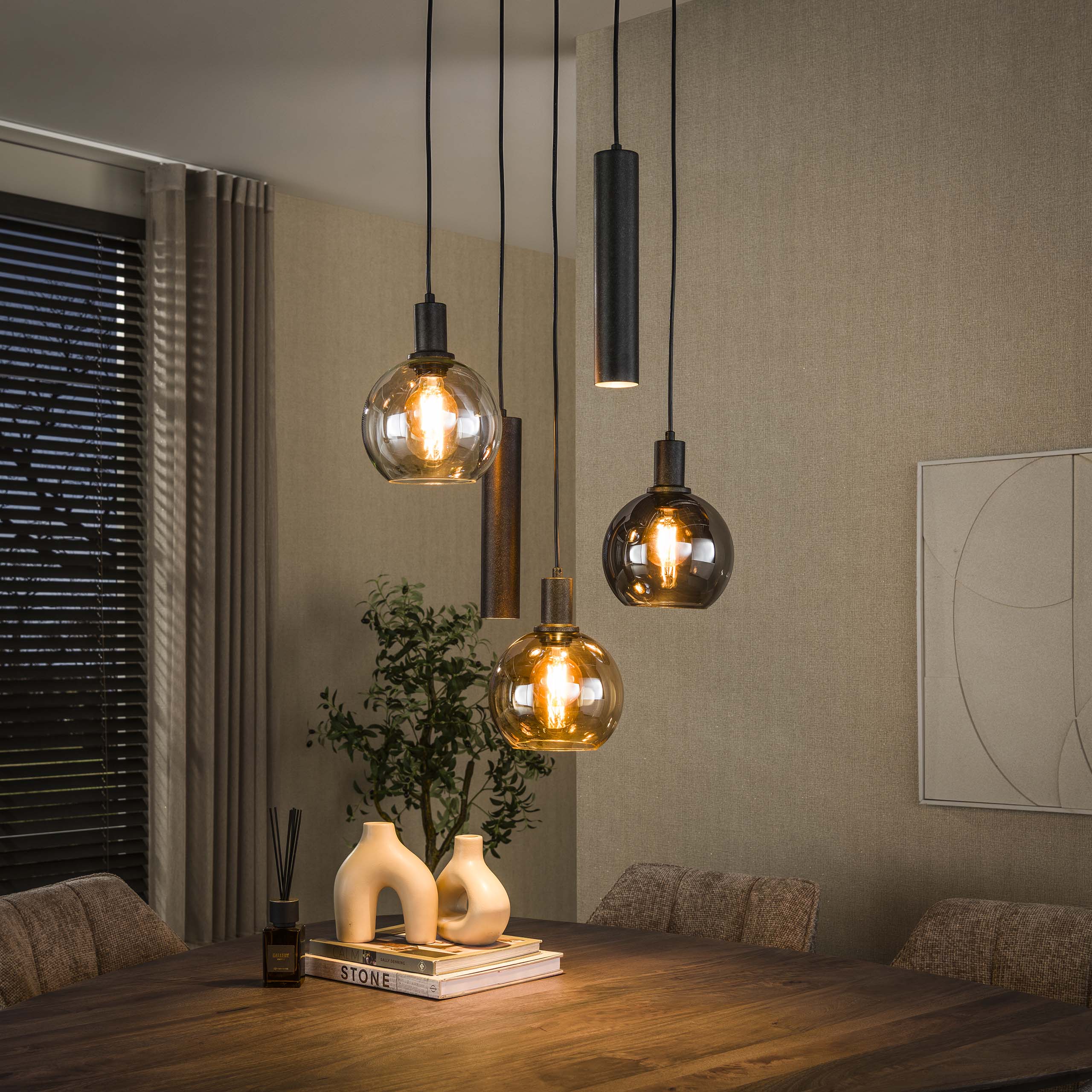 Bambino Loftlampe Med Kombination Af Fem Kupler Glas Og Metal Levering Uden Pære
