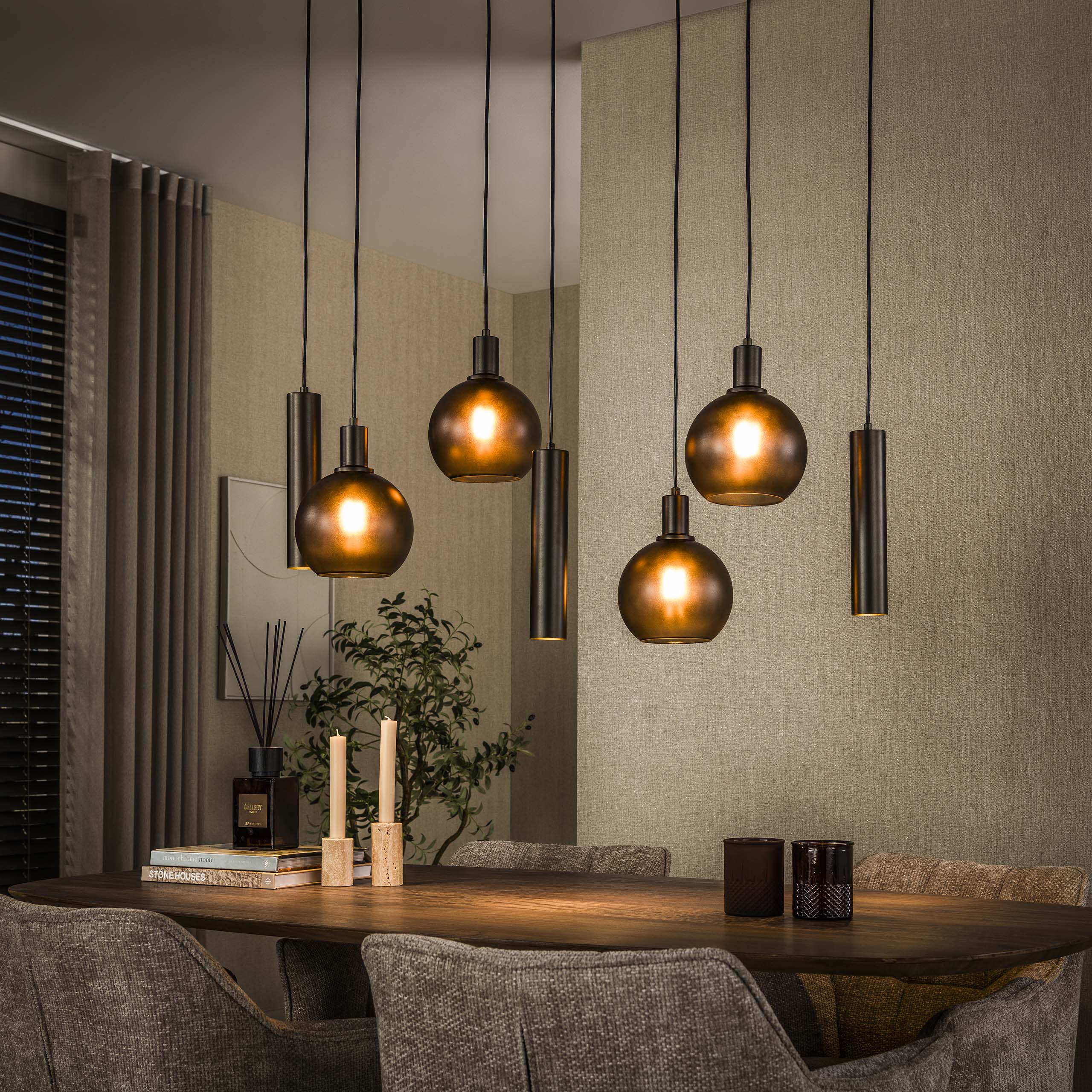 Bambino Loftlampe Med Kombination Af Syv Kupler Glas Og Brun Metal Levering Uden Pære