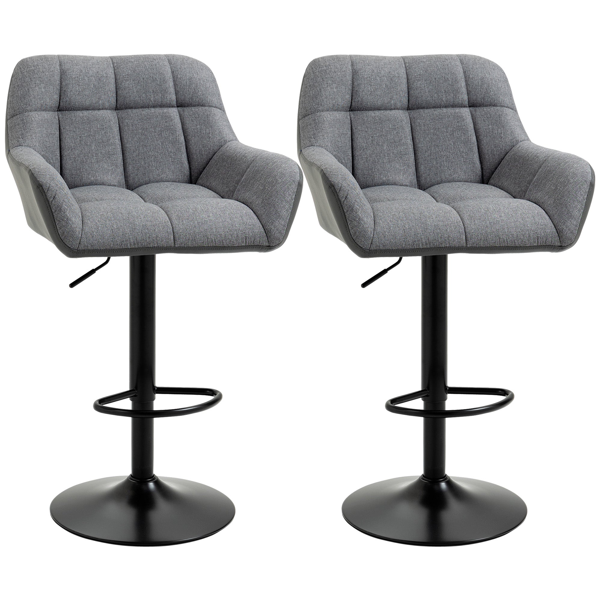 Barstole Sæt Med Retro Design Højdejusterbar Kunstlæder Hørlook Grå Sort