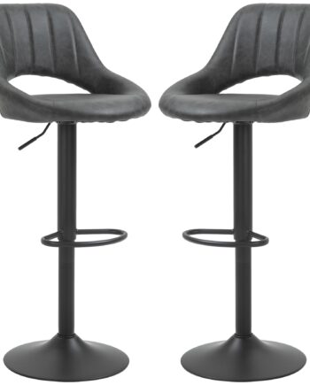 Barstolsæt Med    Læderlook  Drejelig  Højdejusterbar  Fodstøtte  Metalstel  44   49   90-110 Cm  Grå