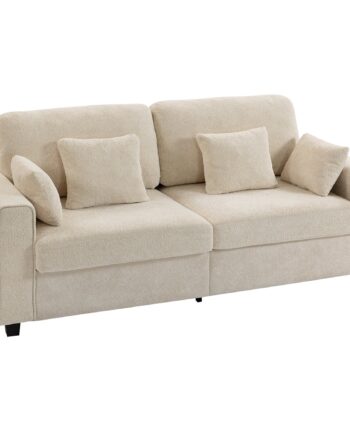 Beige  -personers Sofa Med Raindrop-fløjlsbetræk  Dybt Sæde  Fjerpuder  Brede Armlæn Og   Hynder
