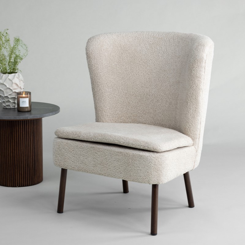 Ben- Lænestol Med Høj Ryg   Beige Boucle Stof
