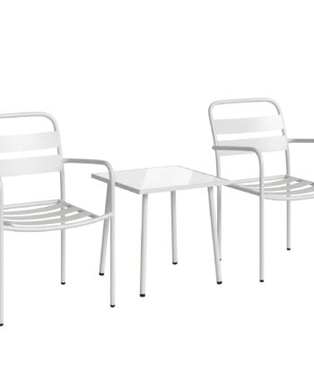 Bistrosæt   -delt Havemøbelsæt   Metal Med   Havestole  Glasbord  Lameldesign  Rustbestandig