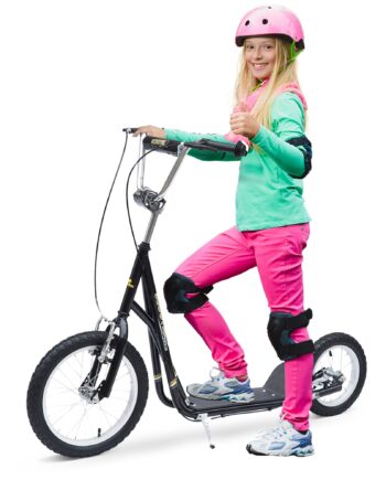 Børneløbehjul 16 12 Tommer Løbehjul Kickscooter Med Bremser City Scooter Kickboard Børneløbehjul Til    år Børn Sort 135   58   92-100 Cm