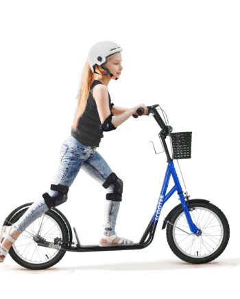 Børnescooter  Løbehjul Med Bremse  Inklusive Kurv  Højdejusterbar  Til Børn  -12 år  Blå Sort