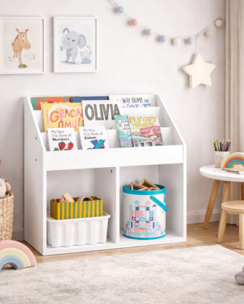 Bogreol Montessori Til Børn    Opbevaringsrum Og   åbne Rum Til Opbevaring Af Legetøj  68   68   30 Cm  Hvid