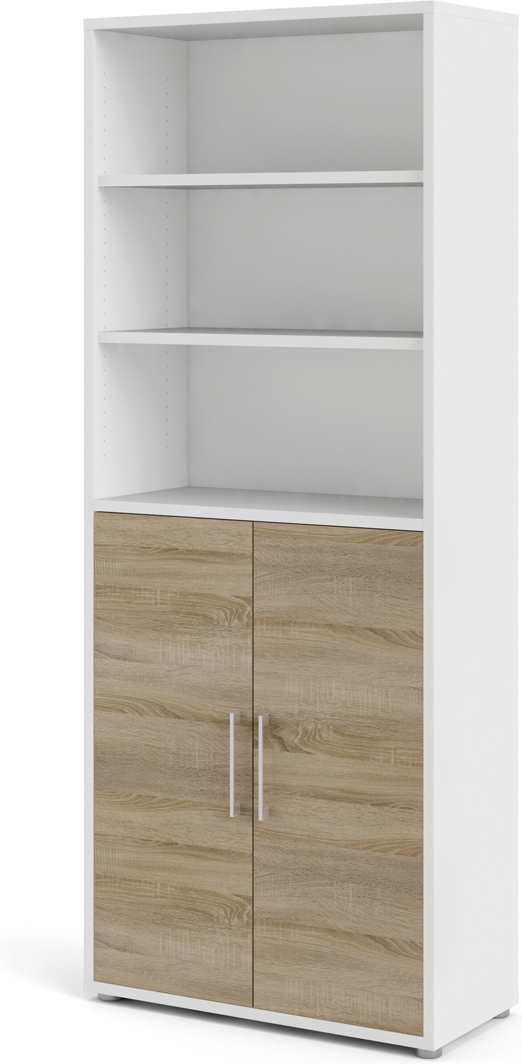 Bogreol Vesterholm Prima H221 5ã B89ã D40 Cm Hvid Ramme Med Natur Egelåger   Låger Vægmonteret Opbevaringsreol