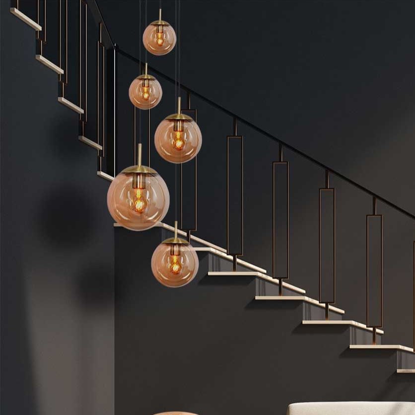 Bowie Loftlampe   Messing Og Ravfarvet Glas