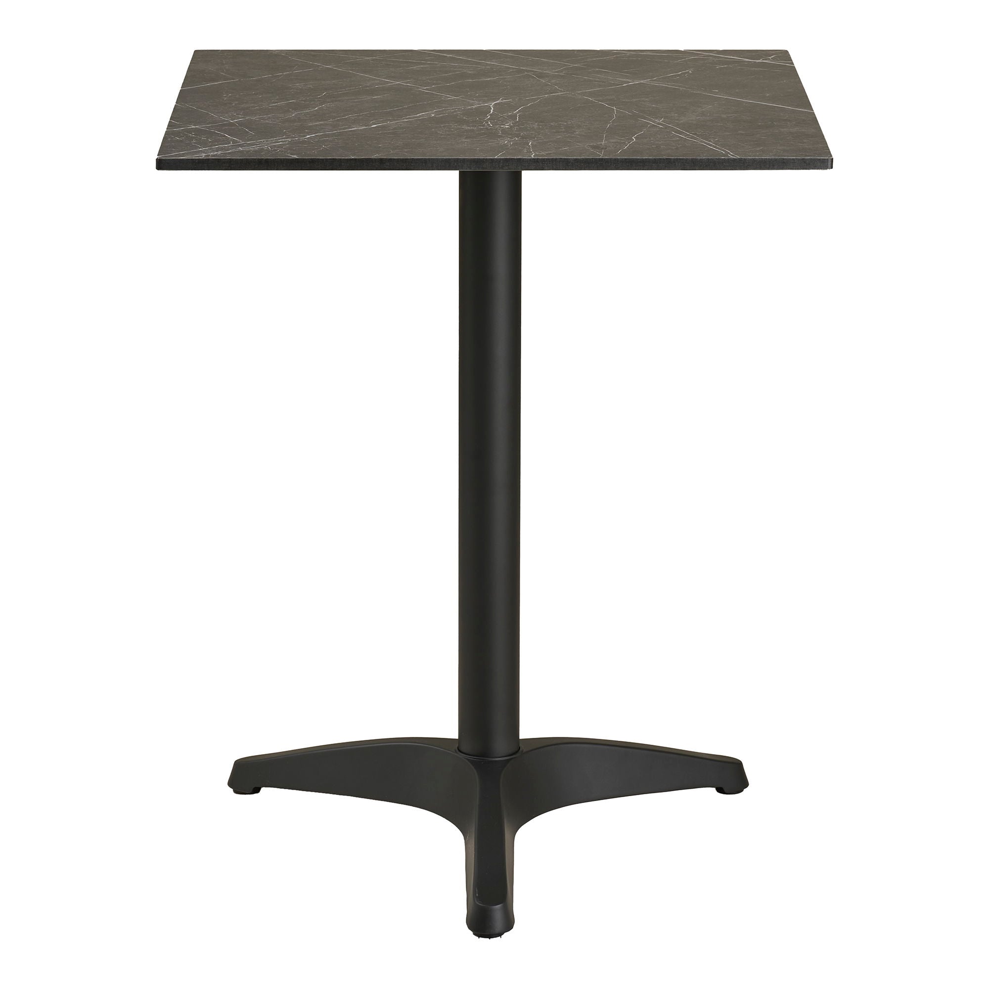 Cafébord Cafébord  Marmor Look Bordplade  Mørkegrå  Sorte Ben  Aluminium 60x60x73 Cm