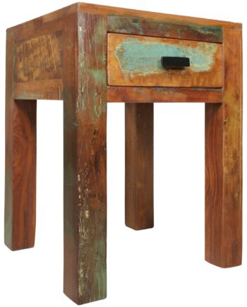 Calcutta Sengebord  40   40   55 Cm  Natbord   Massivt Mangotræ Med Skuffe  Lille Sidebord   Shabby Chic-stil  Stuebord  Natbord