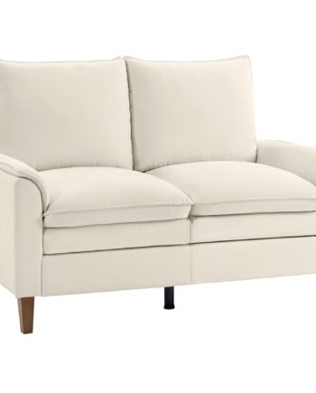146 Cm To-personers Sofa  Chenille Sofa Med Dobbeltbetræk  Fjerhynder  Dybt Sæde  Højt Ryglæn  Cremefarvet