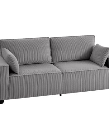 218 Cm  -personers Sofa  Moderne Fløjlssofa Med Pocketfjederbetræk  Brede Armlæn Og   Hynder  Lysegrå