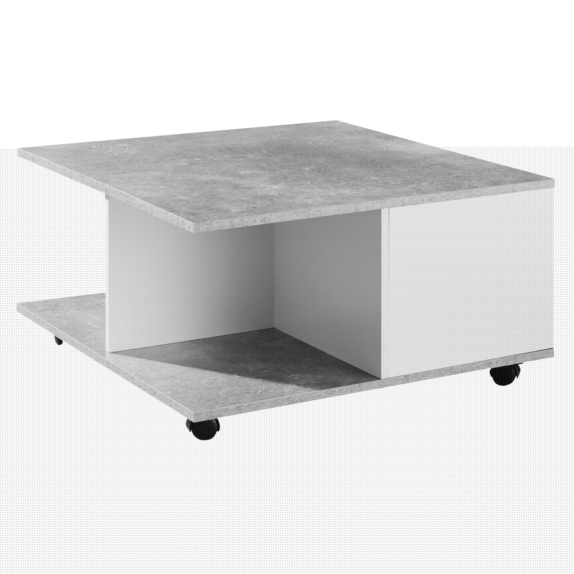 Designer Sofabord 70x70 Cm Cementgrå Hvid  Stuebord Med   Skuffer  Sofabord Med Hjul  Bord Med   Rum