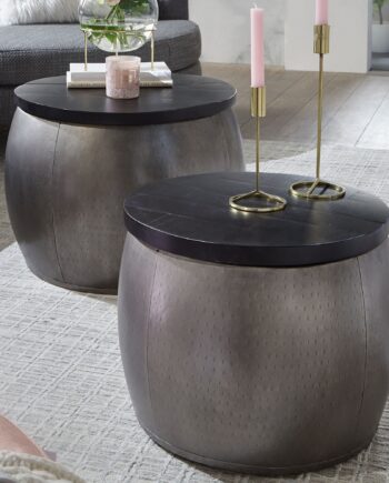 Designer Sofaborde  Sæt Med    Metal Og Træ  Sort Og Sølvfarvet