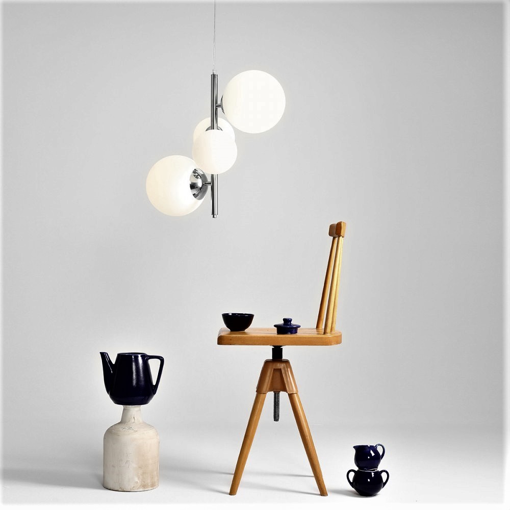 Dizzy Loftlampe   Krom Og Hvidt Glas