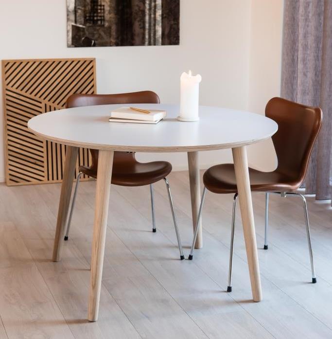 Dt 100 Rundt Spisebord   Hvid Laminat  Tre Størrelser Bord Med Fast Plade    80 Cm