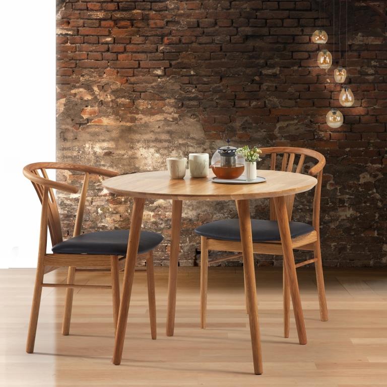 Dt 100 Rundt Spisebord   90 Cm  Med   Tillægsplade   Massiv Eg Hvid Olieret
