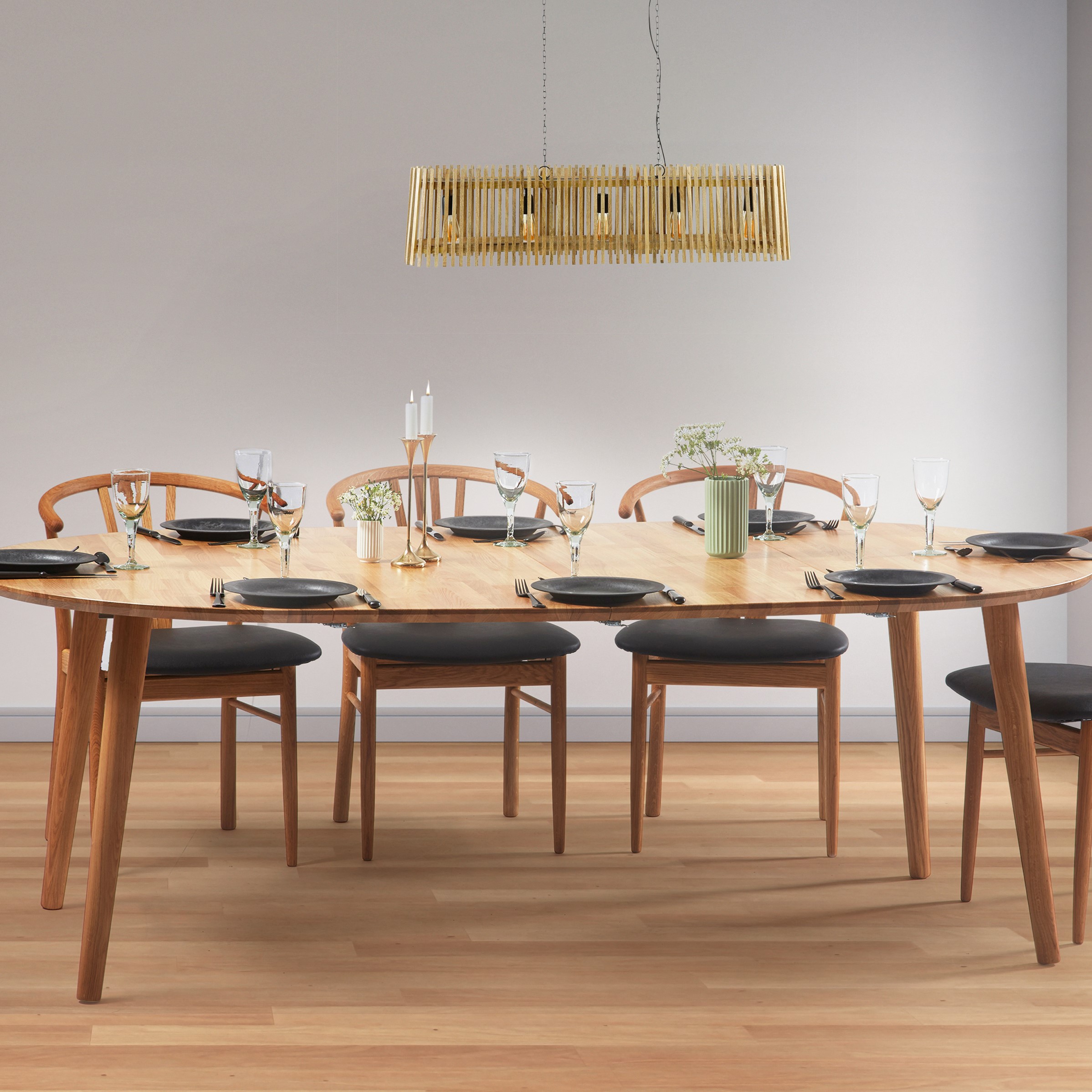 Dt 100 Rundt Spisebord   90 Cm  Med   Tillægsplader   Massiv Eg Ubehandlet