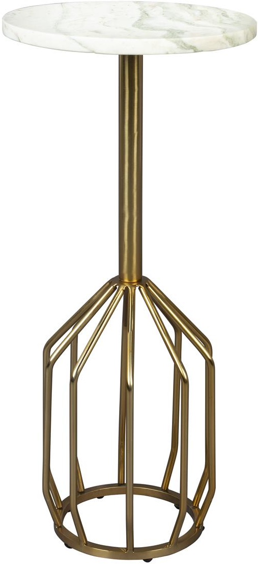 Dutchbone Salerno Sidebord  Småbord   Massiv Gråbrun Marmor Med Gylden Stålbase ø25   H56 Cm