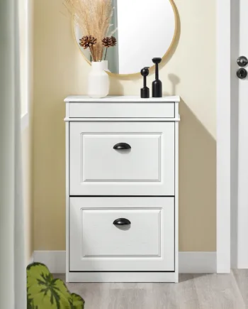 Elegant Og Pladsbesparende Skoskab   Hvid Vintage-træ-effekt  54   82   24 Cm