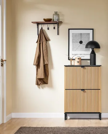 Elegant Og Pladsbesparende Skoskab   Sort Og Lyst Mdf-træ  60x88x24 Cm