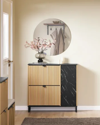 Elegant Og Pladsbesparende Skoskab  90   88   24 Cm  Sort Og Naturfarve