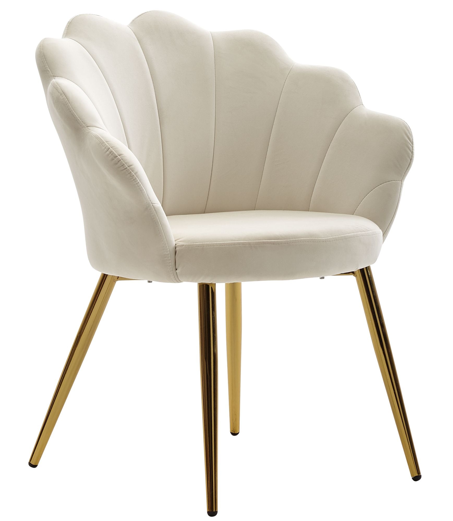 Elegant Og Stilfuld Spisestuestol   Velvet Med Guldben Og Tulipanryg  Hvid Og Guldfarvet